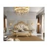 Luxury Gold Carved King Size Bed with Upholstered Headboard and Bench