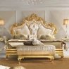 Luxury Gold Carved King Size Bed with Upholstered Headboard and Bench