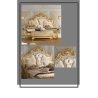 Luxury Gold Carved King Size Bed with Upholstered Headboard and Bench