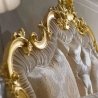 Luxury Gold Carved King Size Bed with Upholstered Headboard and Bench