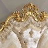 Luxury Gold Carved King Size Bed with Upholstered Headboard and Bench