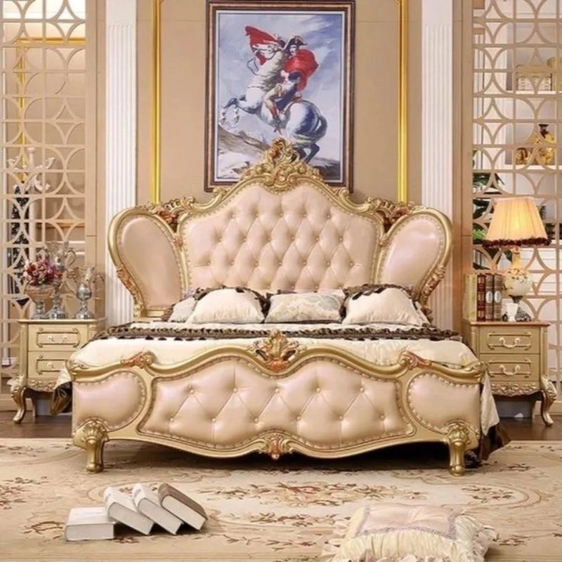 Luxury Classic Tufted Bed with Gold Accents | Premium Royal Bedroom Furniture Luxury Classic Tufted Bed with Gold Accents | Premium Royal Bedroom Furniture