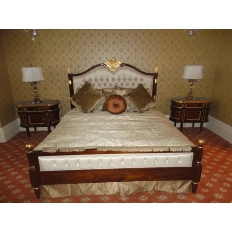 Luxury Classic Upholstered Bed with Gold Accent Headboard