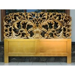 Ornate Gold Carved Wooden Headboard Luxury Bedroom Furniture