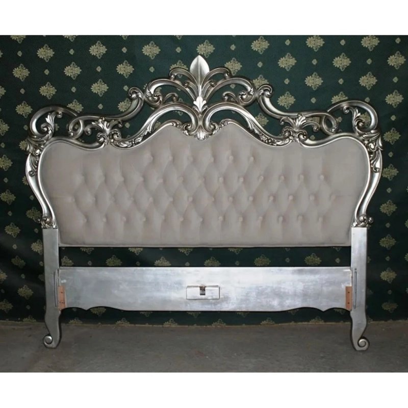 Elegant Silver Finish Tufted Upholstered Wooden Bed Headboard
