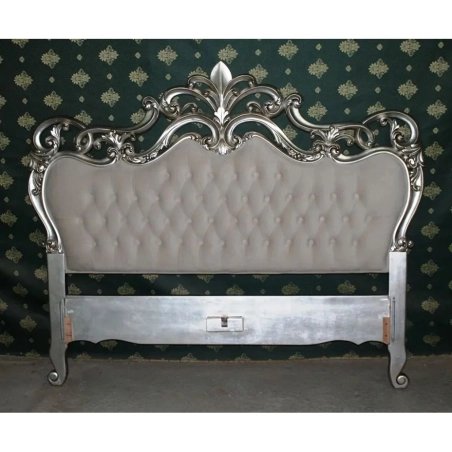 Elegant Silver Finish Tufted Upholstered Wooden Bed Headboard