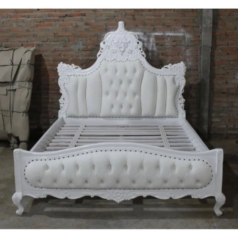 Elegant White Carved Upholstered Wood Bed Luxury Bedroom Furniture Elegant White Carved Upholstered Wood Bed Luxury Bedroom Furniture