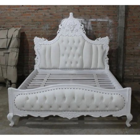 Elegant White Carved Upholstered Wood Bed Luxury Bedroom Furniture