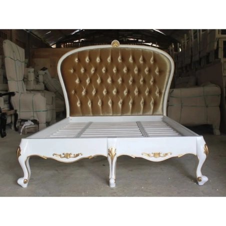 Luxury Classic White and Gold Tufted Wood Bed Frame