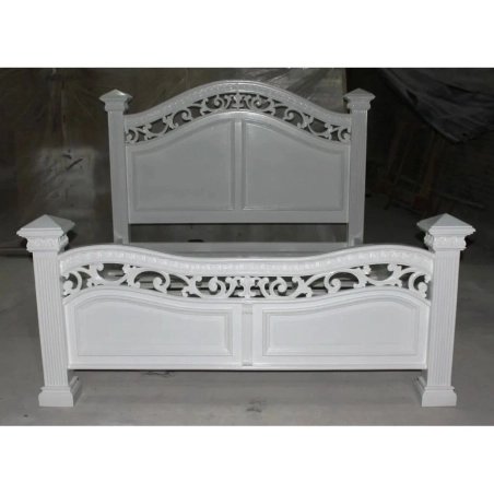 Classic White Carved Wooden Bed Frame