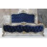 Opulent Royal Blue Velvet Tufted Bed Frame with Silver and Gold Ornate Carving