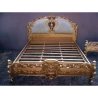 Classic Ornate Golden Wood Bed Frame with Upholstered Headboard
