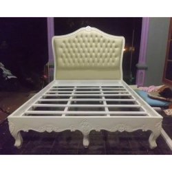 Elegant Classic White Carved Upholstered Bed Frame