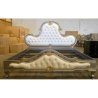 Luxury Classic Upholstered Tufted Bed Frame Queen Size Silver Gold Accents