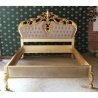 Luxury Classic Gold Wood Bed Frame with Tufted Grey Headboard