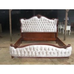 Classic Carved Upholstered Wood Bed Frame | Elegant Bedroom Furniture