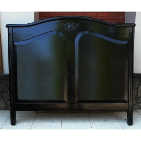 Elegant Black Finished Wooden Headboard with Carving Detail
