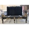 Luxury Black Gold Classic Tufted Bed Frame with Ornate Carvings