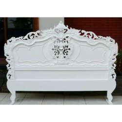Exquisite Classic White Carved Wood Bed Frame Set