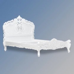 Exquisite Classic White Carved Wood Bed Frame Set