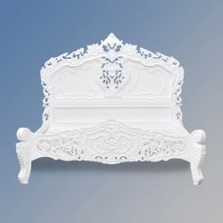 Exquisite Classic White Carved Wood Bed Frame Set