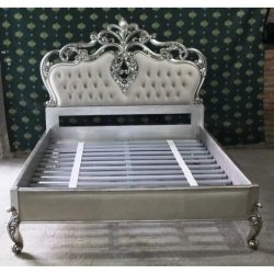 Classic European Ornate Tufted Bed Frame Silver Finish