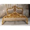 Classic Luxury Gold Carved Wooden Bed Frame with Tufted Upholstery