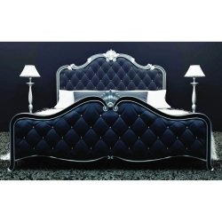 Luxury Tufted Upholstered Bed with Ornate Silver Trim Frame