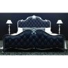 Luxury Tufted Upholstered Bed with Ornate Silver Trim Frame