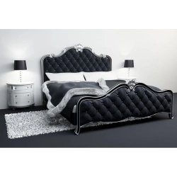 Luxury Tufted Upholstered Bed with Ornate Silver Trim Frame