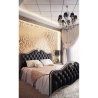 Luxury Tufted Upholstered Bed with Ornate Silver Trim Frame