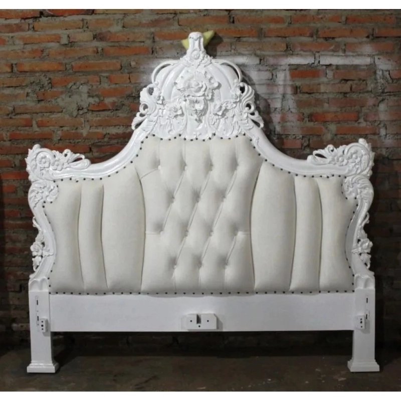 Luxury Carved Upholstered Bed Headboard Classic White Luxury Carved Upholstered Bed Headboard Classic White