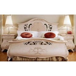 Luxurious Classic Carved Wood Bed Frame and Bedside Tables Set