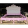 Opulent Pink Upholstered Wooden Bed Frame with Ornate Carvings