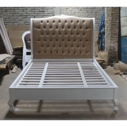 Elegant Tufted Upholstered Bed Frame Classic White Wood