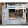 White Wood Bunk Bed with Staircase Storage Drawers and Underbed Drawers