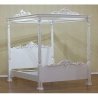 Luxurious White Carved Wood Four-Poster Canopy Bed Frame