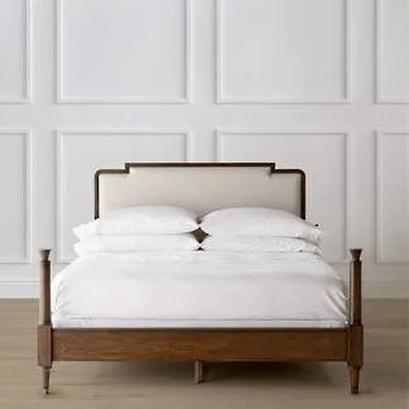 Elegant Wooden Bed Frame with Upholstered Headboard - Classic Style Bedroom Furniture Elegant Wooden Bed Frame with Upholstered Headboard - Classic Style Bedroom Furniture