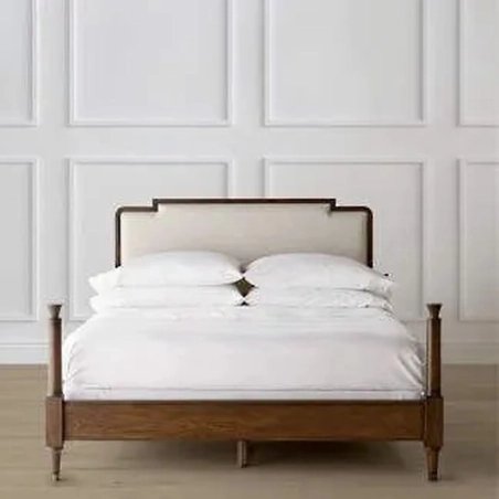 Elegant Wooden Bed Frame with Upholstered Headboard - Classic Style Bedroom Furniture