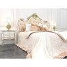Classic Luxurious Upholstered Bed with Ornate Gold Headboard and Nightstands