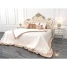 Classic Luxurious Upholstered Bed with Ornate Gold Headboard and Nightstands