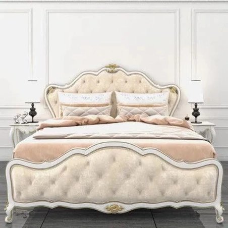 Luxury Classic Cream Tufted King Size Bed with Gold Accents
