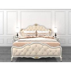 Luxury Classic Cream Tufted King Size Bed with Gold Accents
