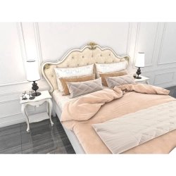 Luxury Classic Cream Tufted King Size Bed with Gold Accents
