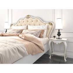 Luxury Classic Cream Tufted King Size Bed with Gold Accents