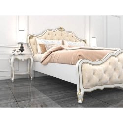 Luxury Classic Cream Tufted King Size Bed with Gold Accents