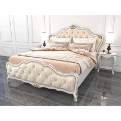 Luxury Classic Cream Tufted King Size Bed with Gold Accents