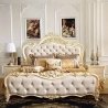 Ornate Cream Tufted Upholstered King Size Bed Frame with Gold Carvings