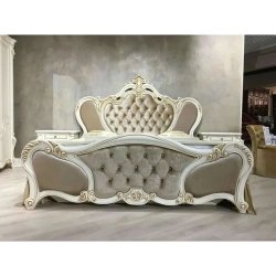 Luxurious Royal Classic Carved Tufted Upholstered Bed Frame