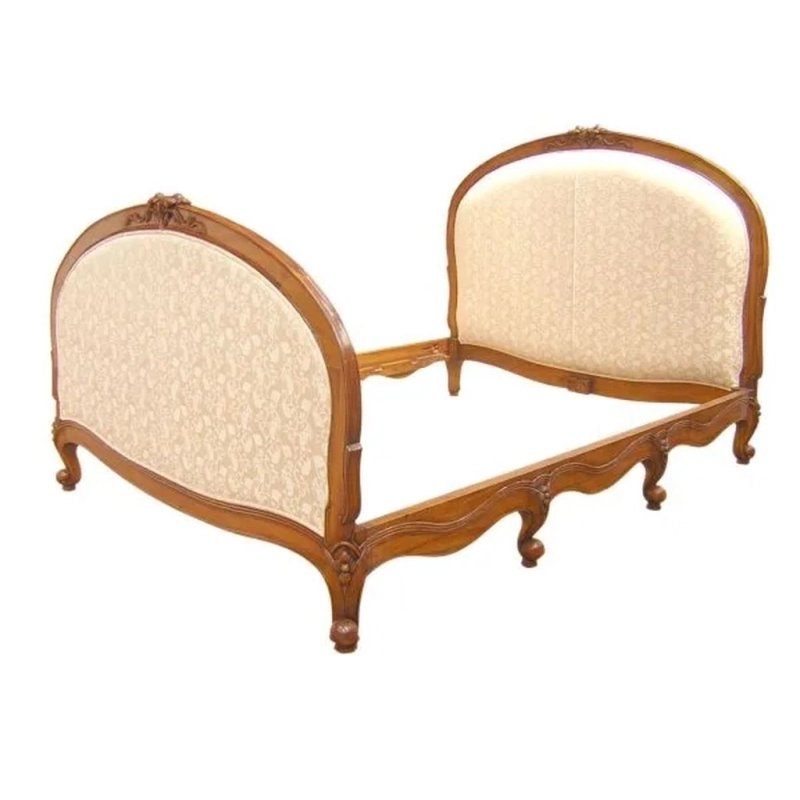 Classic Carved Wood Upholstered Bed Frame with Elegant Headboard Classic Carved Wood Upholstered Bed Frame with Elegant Headboard